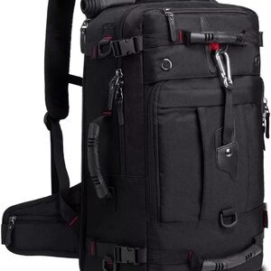 Versatile Black Travel Backpack with Red Highlights 35L
